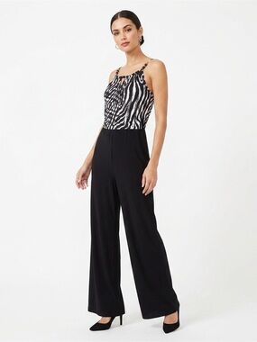 Cato, Black and White Zebra-Print Wide-Leg Jumpsuit - S